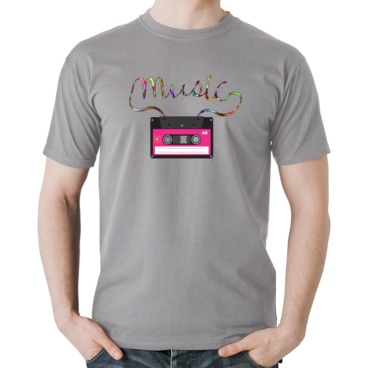 Camiseta Algodão Music Cassete Retrô - Cinza