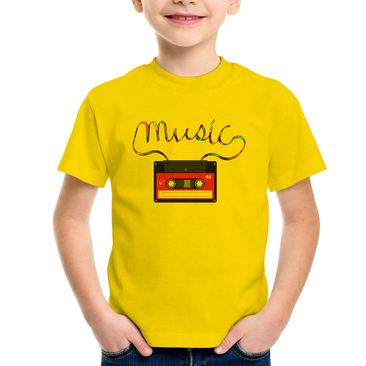 Camiseta Infantil Music Cassete Retrô - Amarela