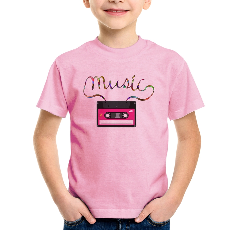 Camiseta Infantil Music Cassete Retrô - Rosa Bebê