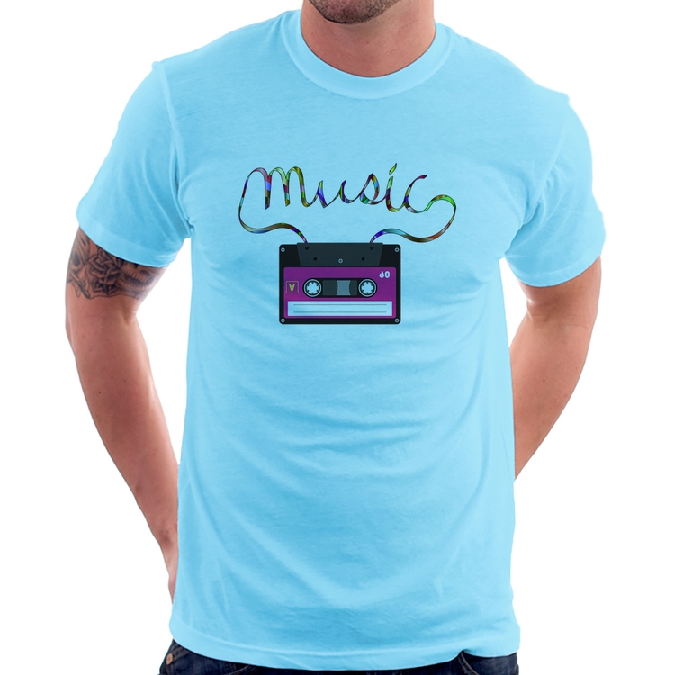 Camiseta Music Cassete Retrô - Azul Bebê