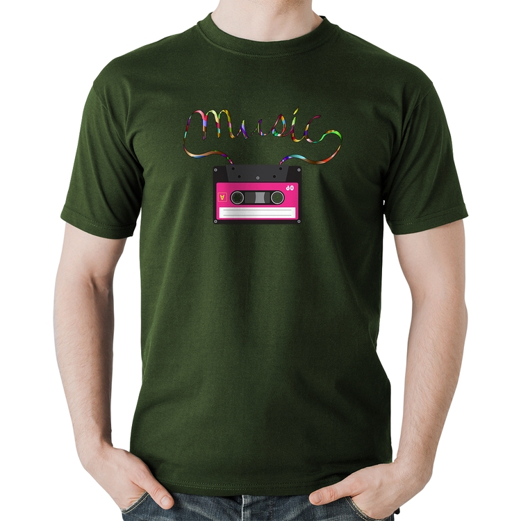Camiseta Algodão Music Cassete Retrô - Musgo