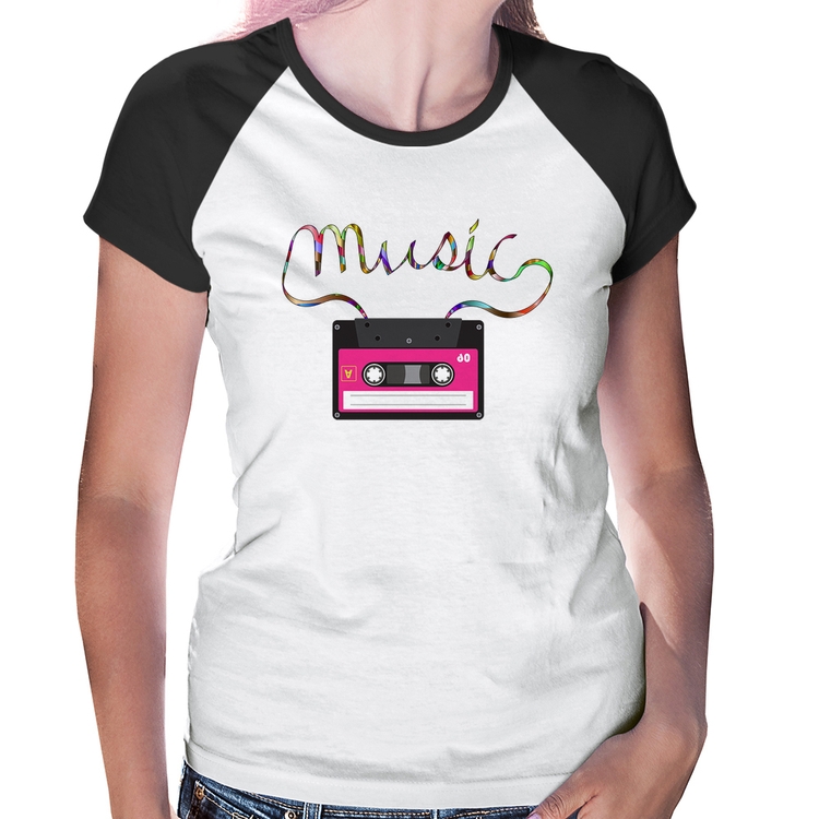 Baby Look Raglan Music Cassete Retrô