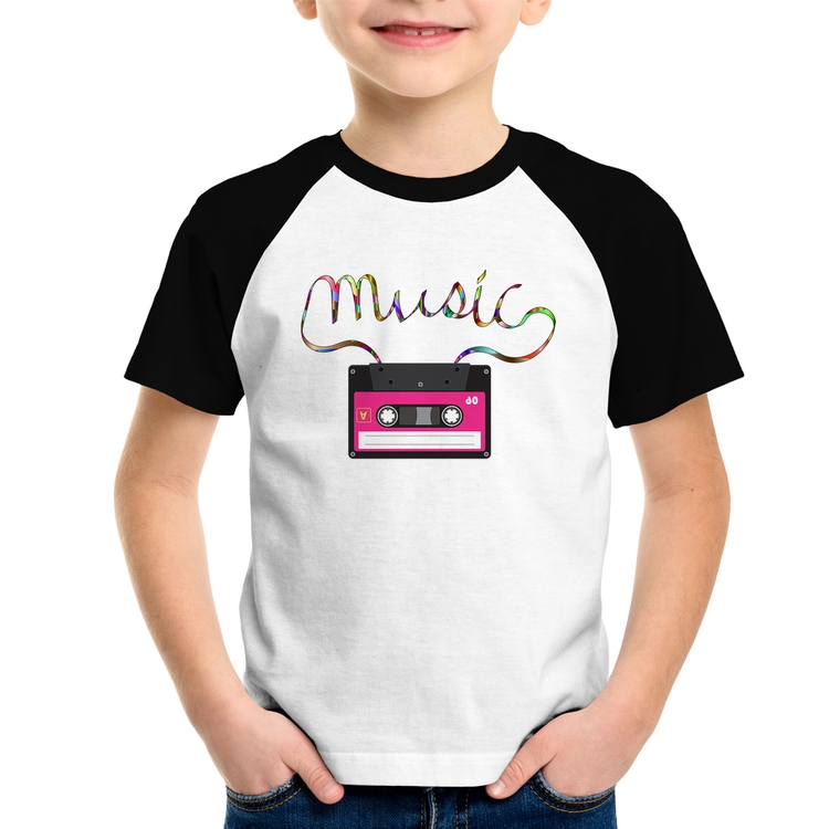 Camiseta Raglan Infantil Music Cassete Retrô
