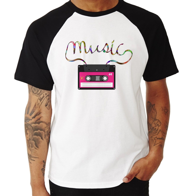 Camiseta Raglan Music Cassete Retrô