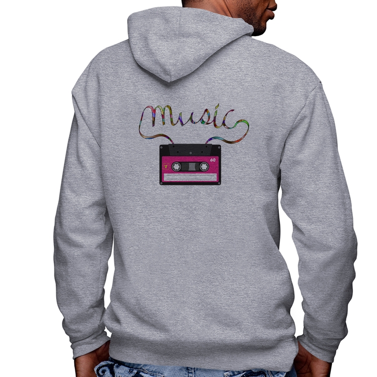 Blusa Moletom Music Cassete Retrô Masculina com Capuz e Zíper - Mescla