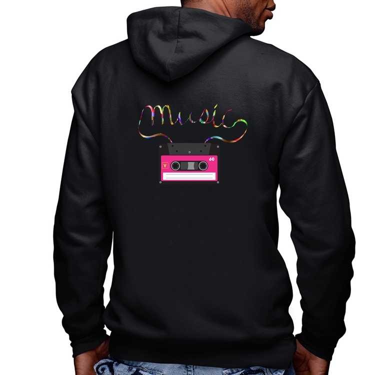 Blusa Moletom Music Cassete Retrô Masculina com Capuz e Zíper