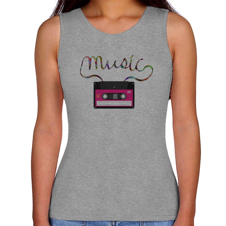 Regata Feminina Music Cassete Retrô - Cinza