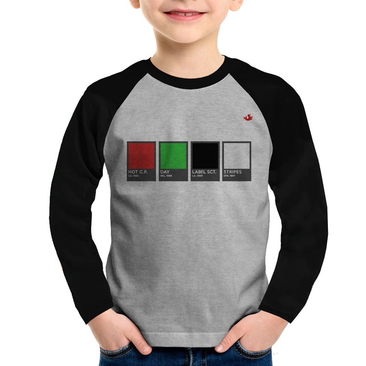Camiseta Raglan Infantil Music Color Guide Manga Longa - Cinza/Preto