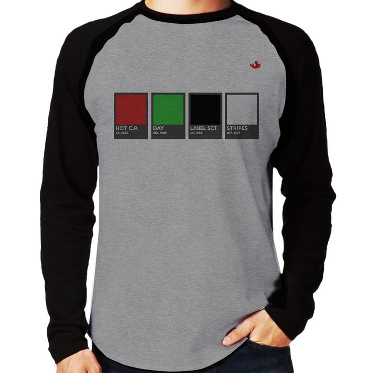 Camiseta Raglan Music Color Guide Manga Longa - Cinza/Preto
