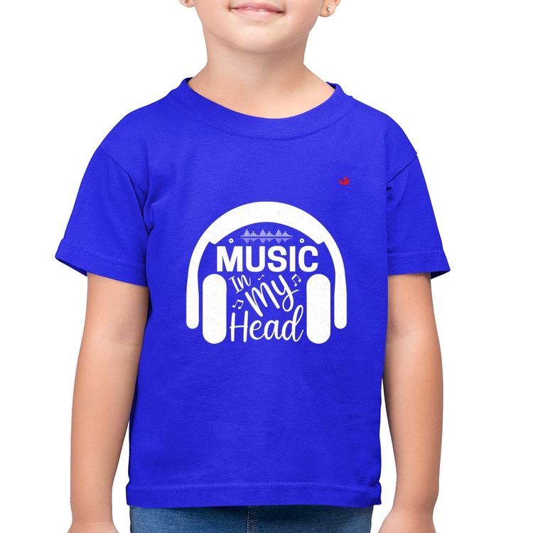 Camiseta Algodão Infantil Music in my head - Azul Royal