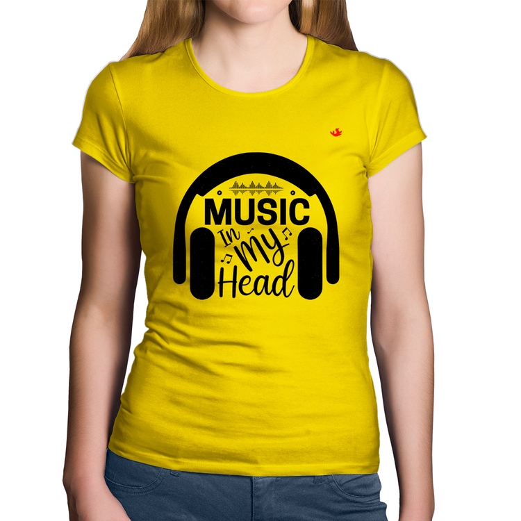 Baby Look Algodão Music in my head - Amarela