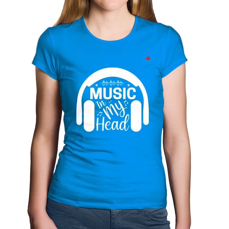 Baby Look Algodão Music in my head - Azul