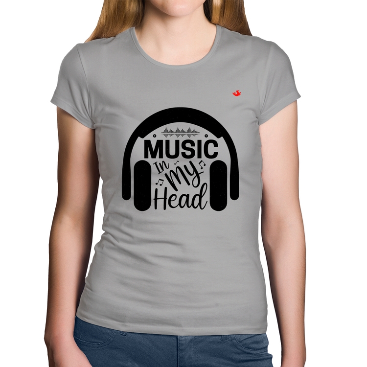 Baby Look Algodão Music in my head - Cinza