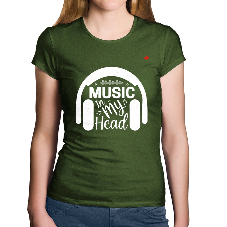 Baby Look Algodão Music in my head - Musgo