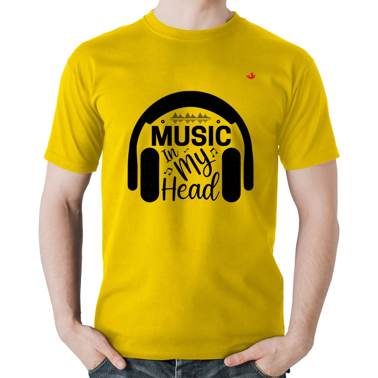 Camiseta Algodão Music in my head - Amarela