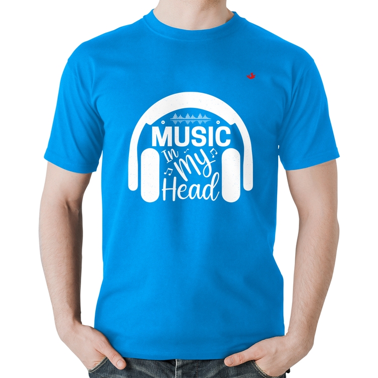 Camiseta Algodão Music in my head - Azul