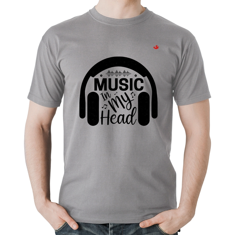 Camiseta Algodão Music in my head - Cinza