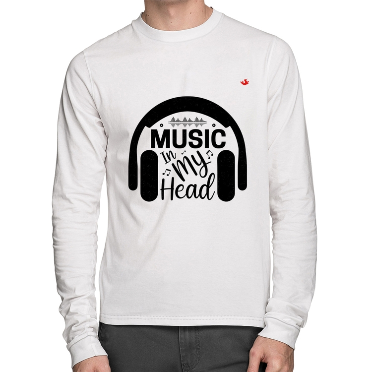 Camiseta Algodão Music in my head Manga Longa - Branca