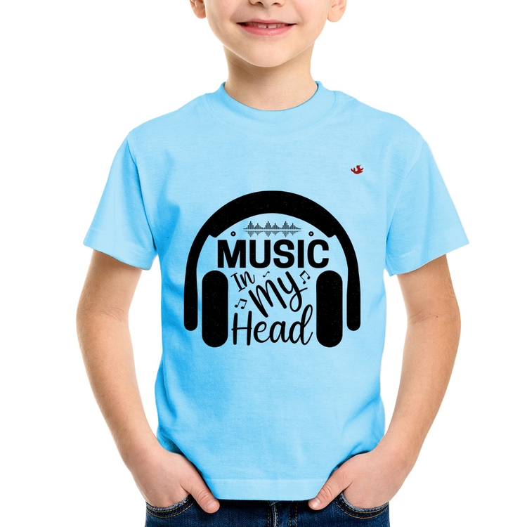 Camiseta Infantil Music in my head - Azul Bebê
