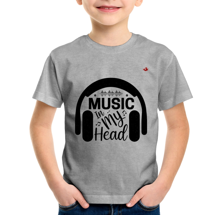 Camiseta Infantil Music in my head - Cinza