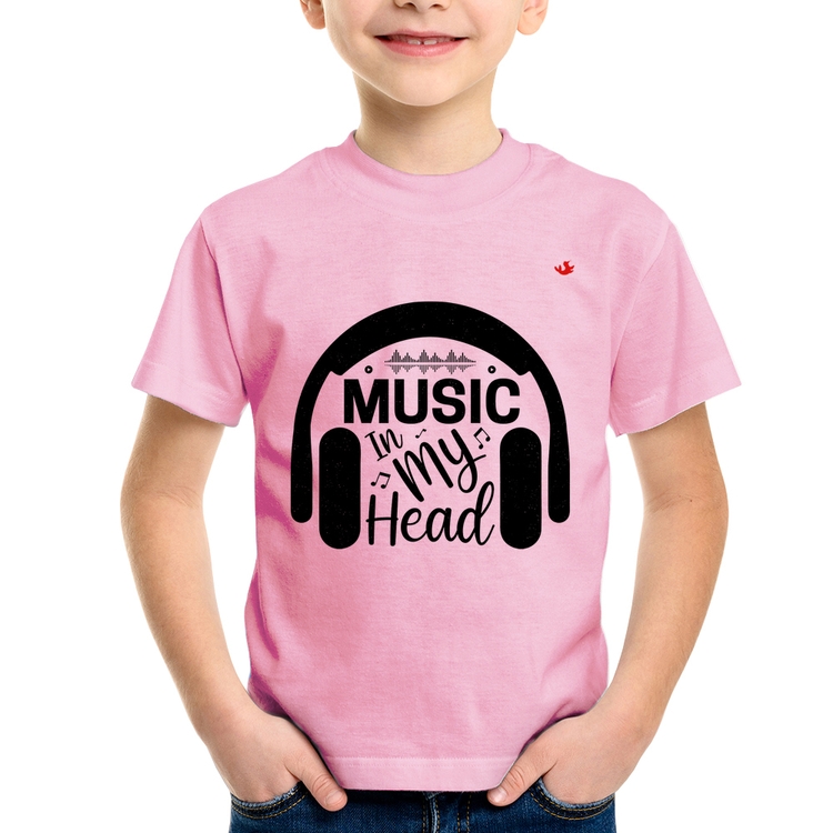 Camiseta Infantil Music in my head - Rosa Bebê
