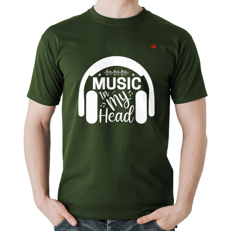 Camiseta Algodão Music in my head - Musgo