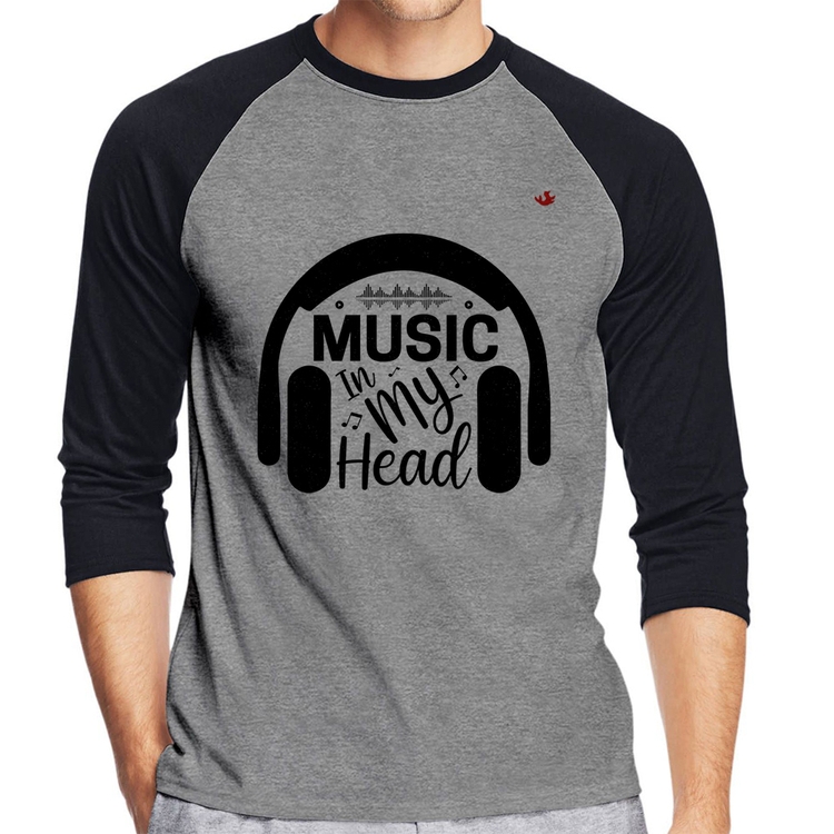 Camiseta Raglan Music in my head Manga 3/4 - Cinza/Preto