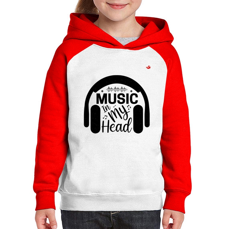 Moletom Infantil Music in my head - Branco/Vermelho