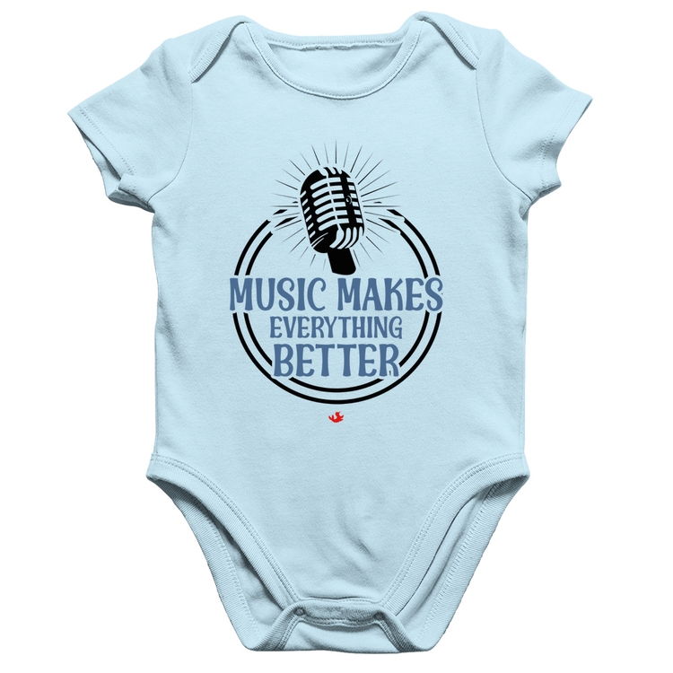 Body Bebê Algodão Music makes everything better - Azul Bebê
