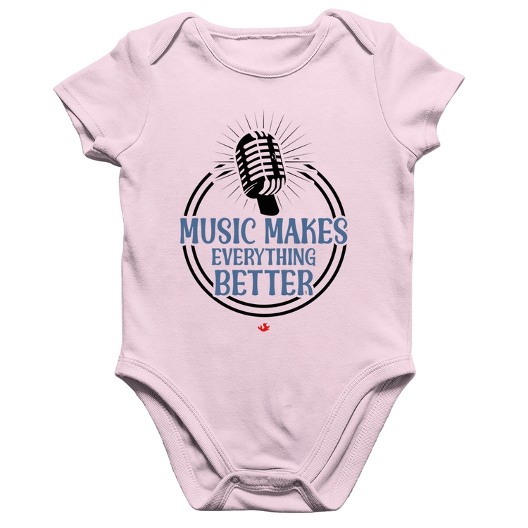 Body Bebê Algodão Music makes everything better - Rosa Bebê