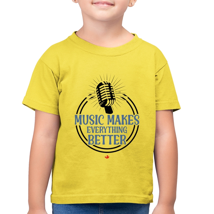 Camiseta Algodão Infantil Music makes everything better - Amarelo Canário