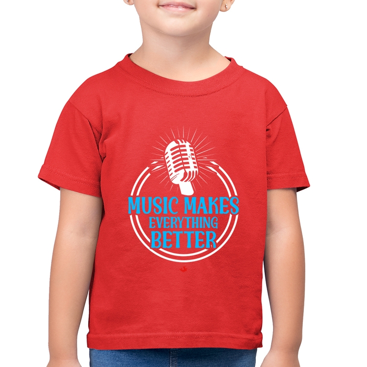 Camiseta Algodão Infantil Music makes everything better - Vermelha