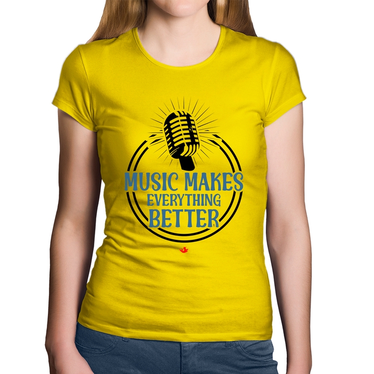 Baby Look Algodão Music makes everything better - Amarela