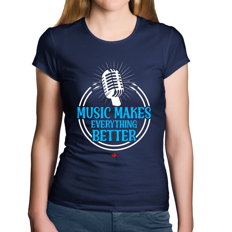 Baby Look Algodão Music makes everything better - Marinho