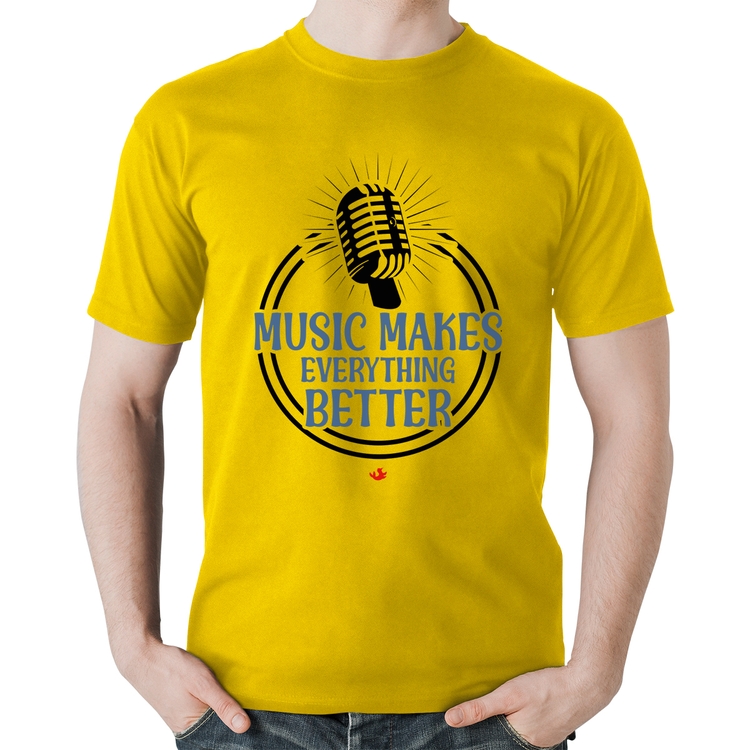 Camiseta Algodão Music makes everything better - Amarela