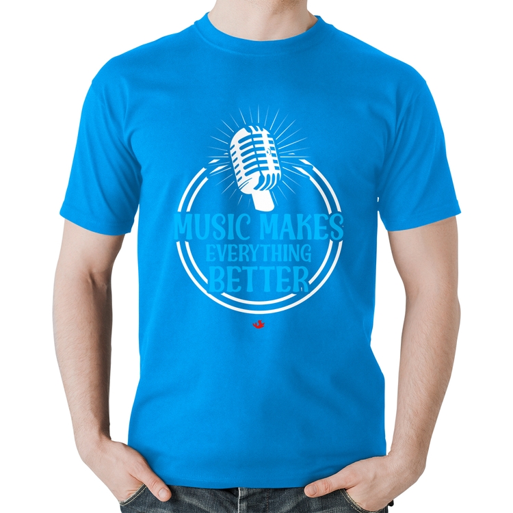 Camiseta Algodão Music makes everything better - Azul