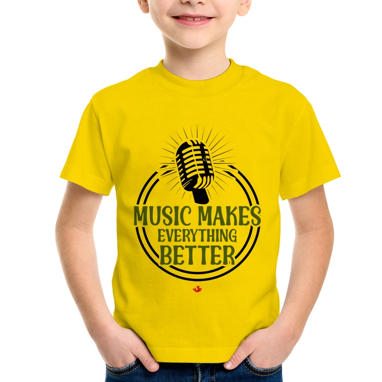 Camiseta Infantil Music makes everything better - Amarela