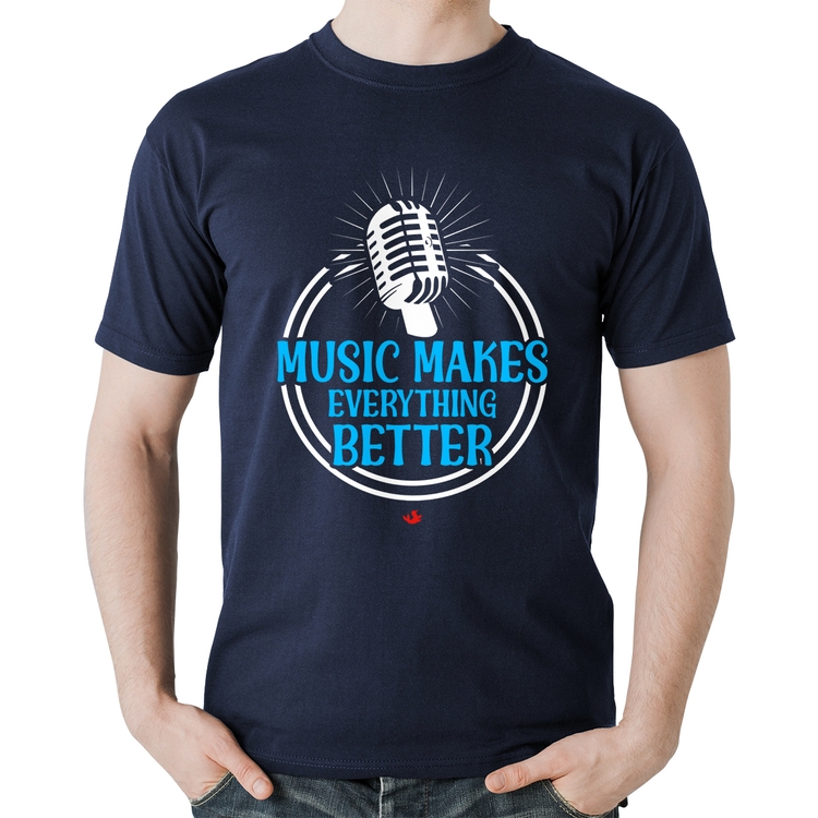Camiseta Algodão Music makes everything better - Marinho