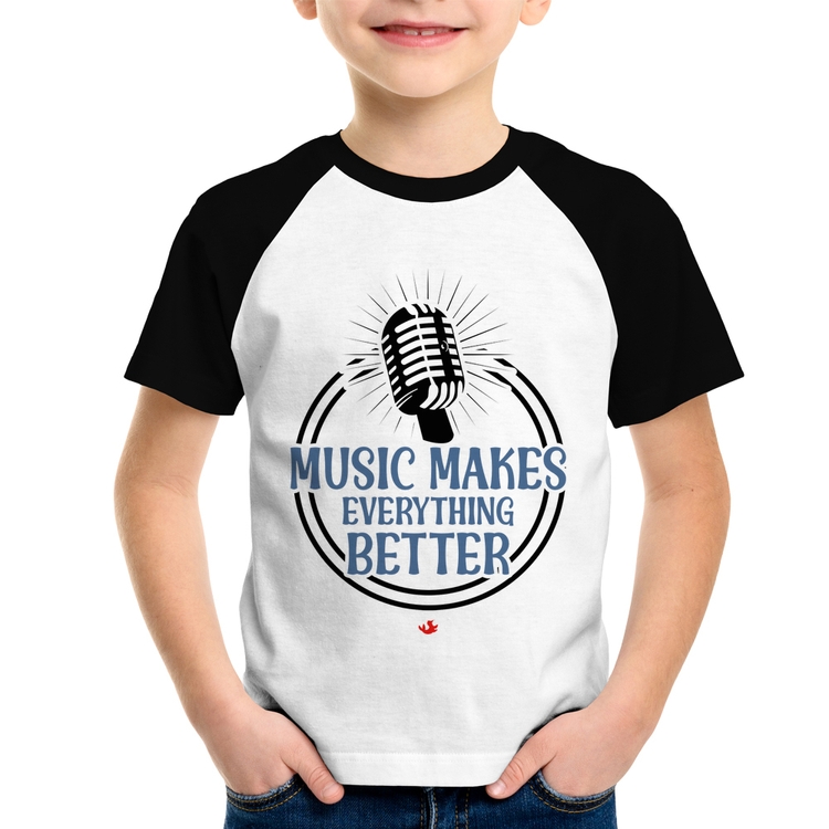 Camiseta Raglan Infantil Music makes everything better