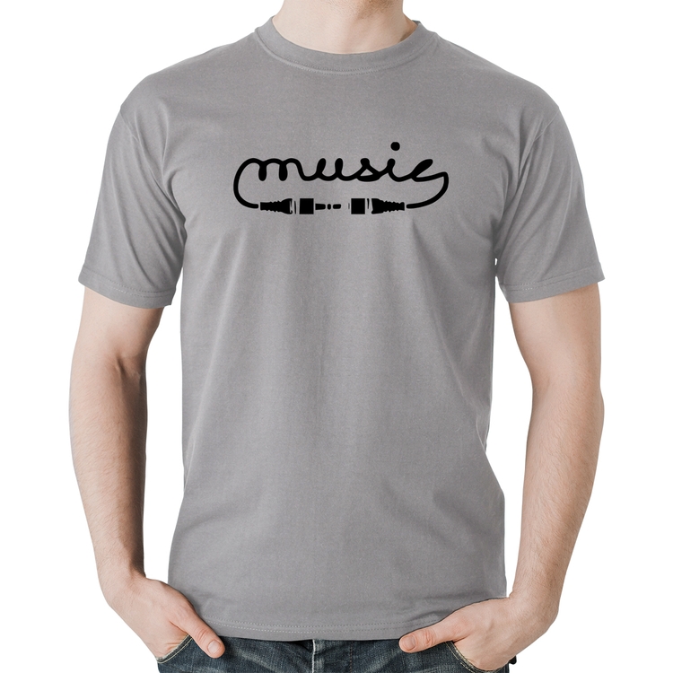 Camiseta Algodão Music Plug - Cinza