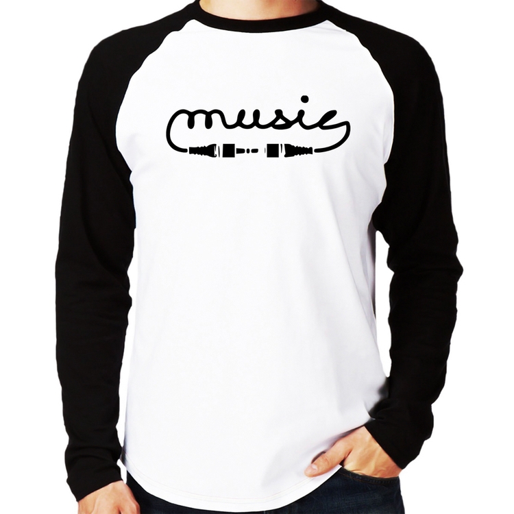 Camiseta Raglan Music Plug Manga Longa