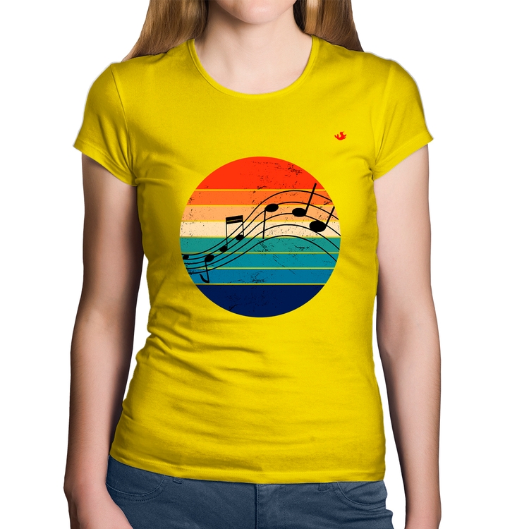 Baby Look Algodão Música Vintage Sunset - Amarela