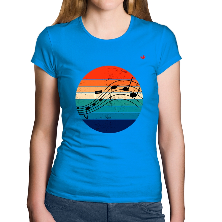 Baby Look Algodão Música Vintage Sunset - Azul