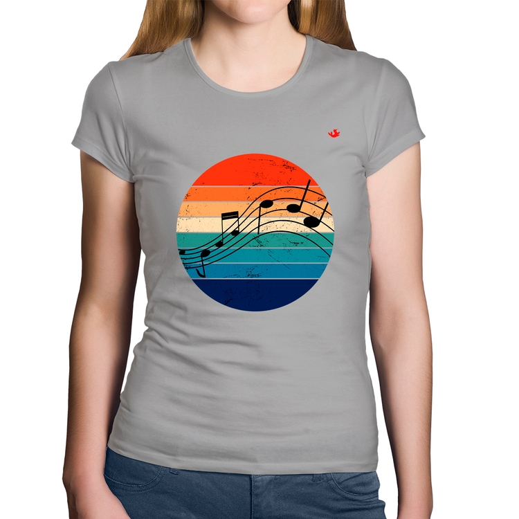 Baby Look Algodão Música Vintage Sunset - Cinza