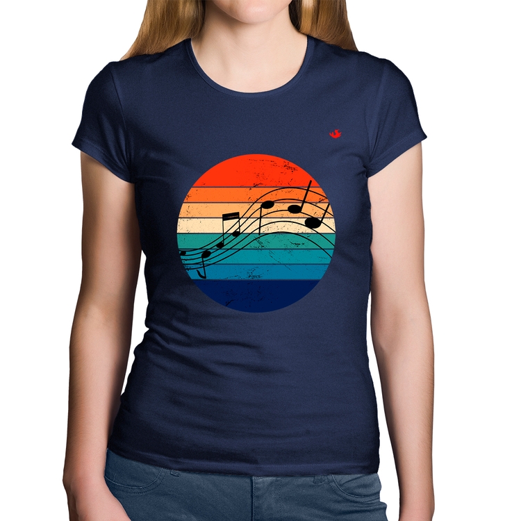 Baby Look Algodão Música Vintage Sunset - Marinho