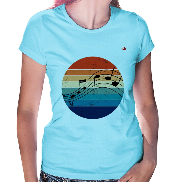 Baby Look Música Vintage Sunset - Azul Bebê