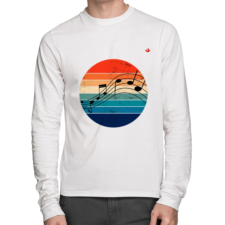 Camiseta Algodão Música Vintage Sunset Manga Longa - Branca