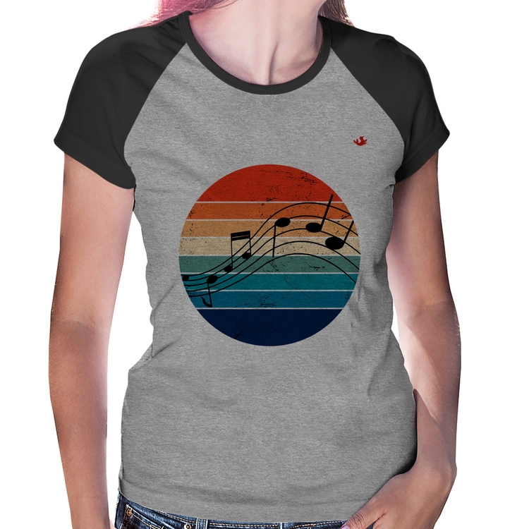Baby Look Raglan Música Vintage Sunset - Cinza/Preto
