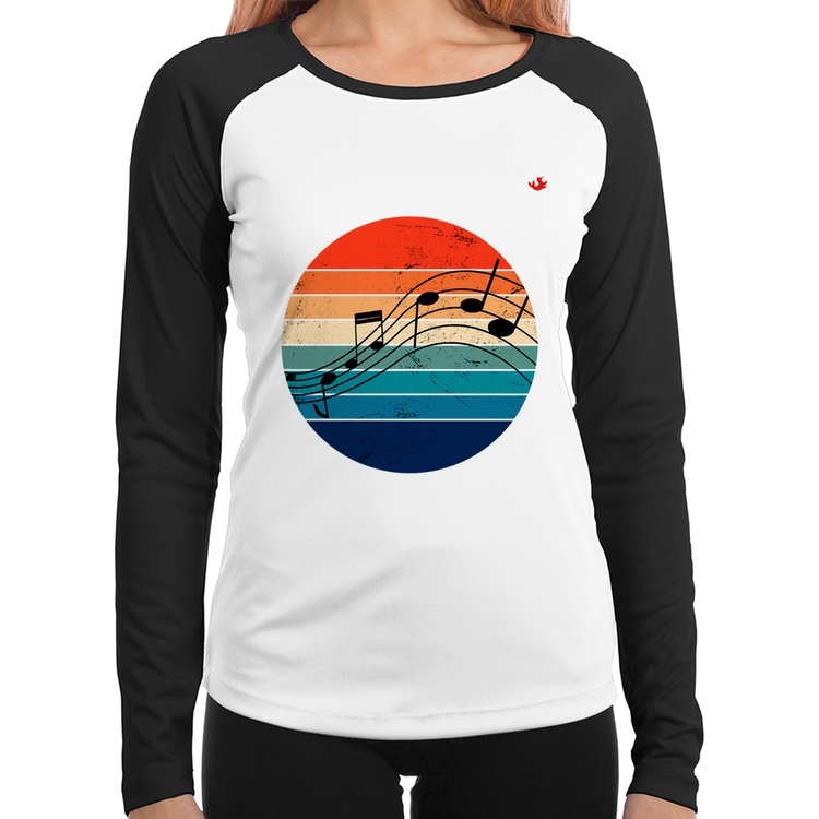 Baby Look Raglan Música Vintage Sunset Manga Longa