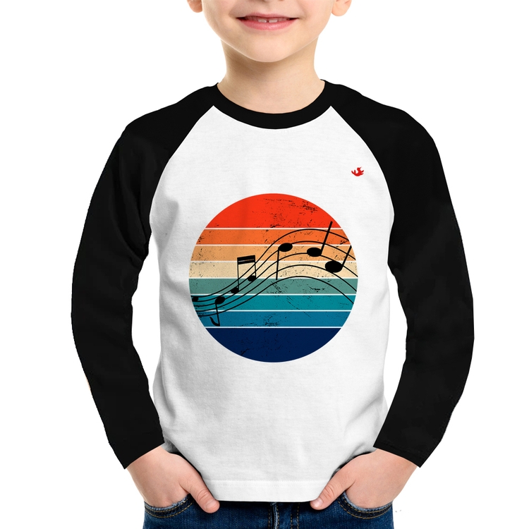 Camiseta Raglan Infantil Música Vintage Sunset Manga Longa
